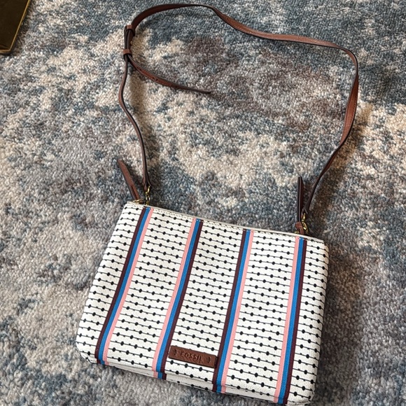 Fossil Handbags - Fossil Women's Polka Dot and Striped Purse in White and Brown